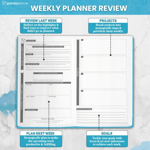 Miniatura 3 de Panda Planner - Agenda diaria sin fecha, organización de 90 días, productividad y felicidad basada en fortalezas VIA, establece objetivos, agenda