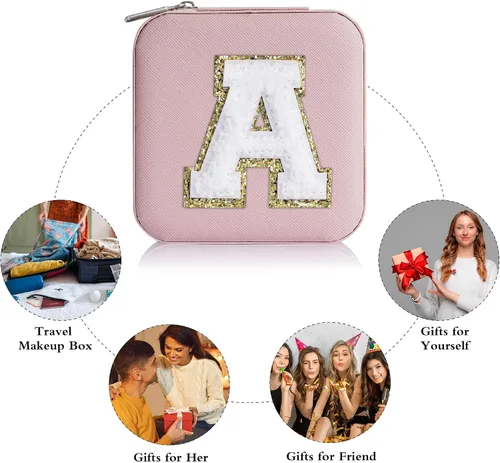Miniatura 7 de Joyero pequeño para niñas, joyero con inicial de viaje para niñas Caja organizadora de joyas pequeña Joyero de viaje organizador de joyero Mini