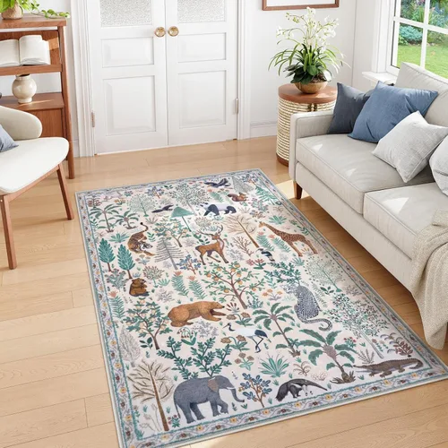 Miniatura 21 de OJIA Alfombras azules con estampado de selva de 5 x 7 pies para sala de estar, suaves, ultrafinas, lavables, para dormitorio, alfombra de entrada