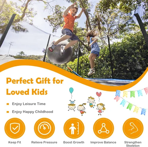 Miniatura 9 de GYMAX - Trampolín recreativo de 8, 10, 12, 14, 15 y 16 pies, con red de seguridad y escalera, certificado por ASTM, trampolín para exteriores