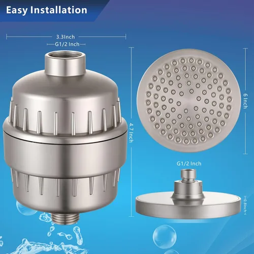Miniatura 6 de Juego de cabezal de ducha filtrado de alta presión, filtro de ducha de lluvia de 6 pulgadas para agua dura, cabezal de ducha redondo universal de 20