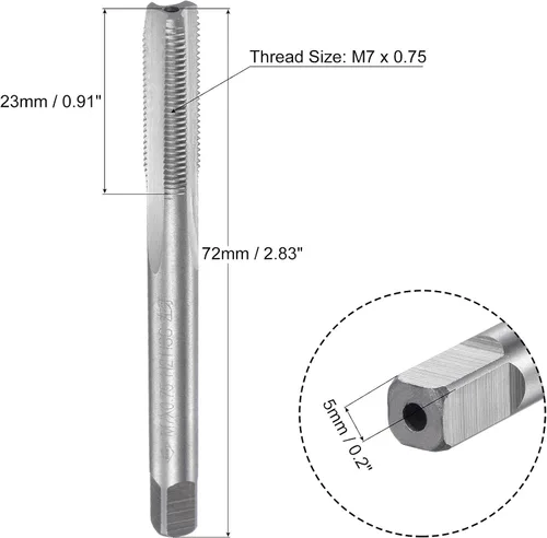 Miniatura 2 de uxcell Rosca de fresado roscado M7 x 0.75, máquina métrica izquierda HSS (acero de alta velocidad) sin recubrimiento 3 flautas rectas Tornillo H2