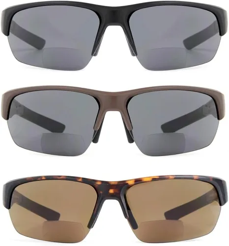 Miniatura 2 de Paquete de 3 lentes de sol bifocales de lectura para hombres y mujeres con almohadilla nasal ajustable, lectores de sol tintados envolventes