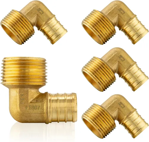 Miniatura 20 de Paquete de 5 accesorios PEX, adaptador de codo NPT roscado macho Pex de 1/2 pulgadas x 3/4 pulgadas, accesorios de engarce de latón, para tubería