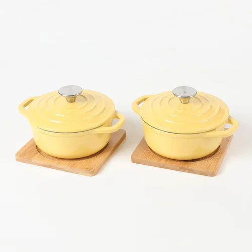 Miniatura 9 de HAWOK Mini horno holandés de hierro fundido, diámetro 5.51 pulgadas, 23 onzas, con bandeja de bambú, juego de 2, pre-sazonado