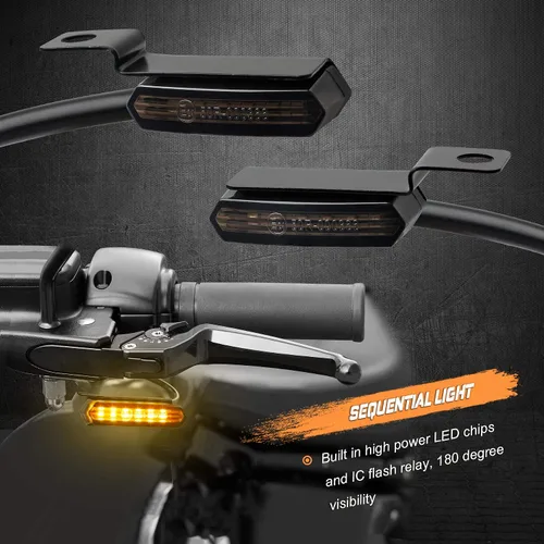 Miniatura 2 de NTHREEAUTO Señales de giro secuenciales de manubrio delanteras, intermitentes LED de flujo para motocicleta, mini luz de marcha compatible