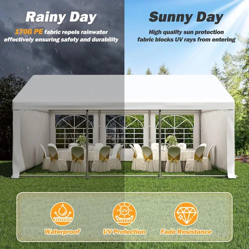 Miniatura 7 de Carpa para fiestas de 20 x 20 pies, resistente, para exteriores, carpa para bodas con paredes laterales extraíbles, refugio para eventos, carpa