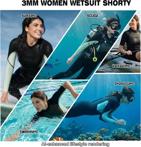 Miniatura 2 de Traje de neopreno de 0.118 pulgadas para mujer, natación en agua fría con cremallera trasera, adecuado para buceo, natación, surf, esnórquel y otros