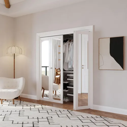 Miniatura 3 de Puertas plegables, puerta de espejo de 72 x 80 pulgadas con perilla y kit de herrajes (doble 36 pulgadas), puerta interior plegable
