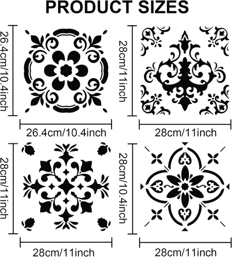 Miniatura 2 de MAYJOYDIY Juego de plantillas de azulejos de 4 piezas, plantillas de pintura de piso, plantillas mexicanas de mandala de 11.8 x 11.8 pulgadas