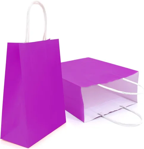 Miniatura 14 de YADIAN 12 bolsas de regalo de papel kraft con asa, bolsas de regalo azules de tamaño pequeño para Halloween, Navidad, cumpleaños, bodas