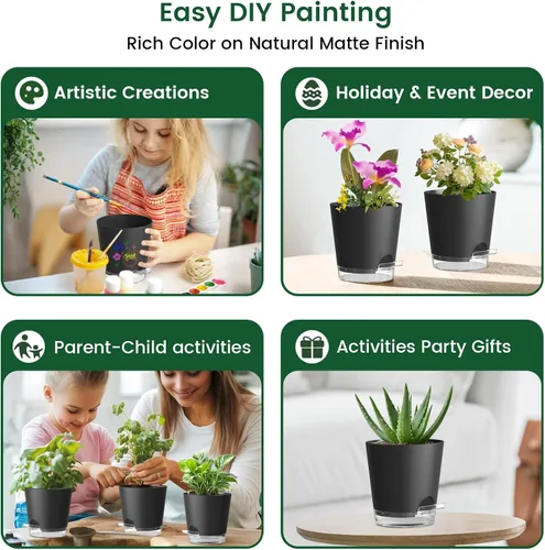 Miniatura 6 de Meowell Macetas de riego automático de 5 pulgadas para plantas de interior, paquete de 5 macetas pequeñas con agujeros de drenaje y depósito