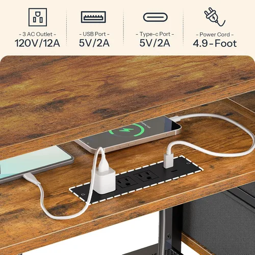 Miniatura 6 de HOOBRO - Soporte de TV con toma de corriente y luz LED, centro de entretenimiento para televisores de hasta 65 pulgadas, consola de medios moderna