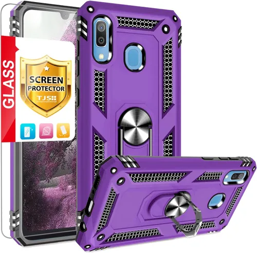 Miniatura 9 de TJS Funda compatible con Samsung Galaxy A20, Galaxy A30, con protector de pantalla de vidrio templado, anillo de metal, soporte magnético, soporte