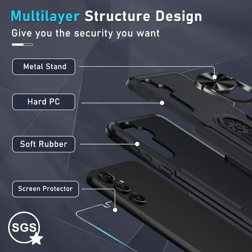 Miniatura 4 de Compatible con Samsung Galaxy S24/S25 Funda con Protector de Pantalla de Vidrio Templado, Resistente a Prueba de Golpes de Servicio Pesado Funda