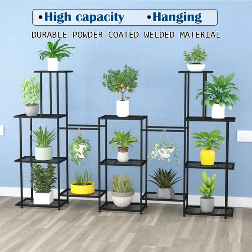 Miniatura 2 de Twhep Soporte de Metal para Plantas, 5 Niveles Soportes Multifuncionales para Plantas de Interior, Estante Decorativo de Acero Negro para Plantas