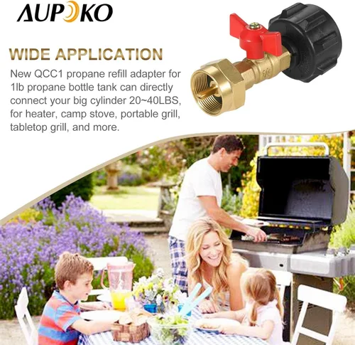 Miniatura 3 de Aupoko QCC1 Adaptador de presión de recarga de propano acoplador, para parrilla de campamento, tanque de botella de propano de 1 libra, cilindro