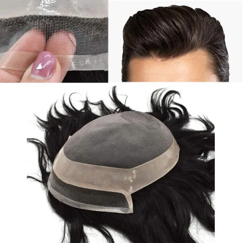 Miniatura 9 de Toupee - Pieza de cabello humano real para hombre, sistema de reemplazo de cabello para hombre, postizo fino mono con revestimiento de poliéster 1#