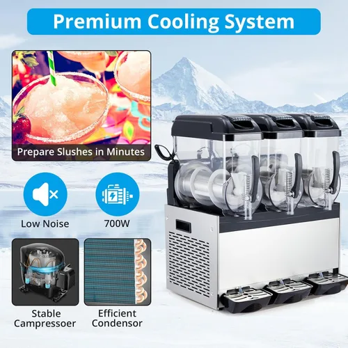 Miniatura 4 de Máquina comercial de granizados Máquina congelada de la bebida, tres tanques 12l 860w acero inoxidable, fabricante de batidos de granizado de vino