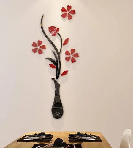 Miniatura 6 de Murales de pared con jarrón 3D para sala de estar, dormitorio, sofá, telón de fondo de televisión, calcomanías originales, regalo, calcomanía de Rojo