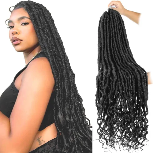 Miniatura 12 de Niseyo Wild Locs - Rastas sintéticas desgastadas de 14 pulgadas con extremos rizados, 8 paquetes de cabello largo y suave con bucles preformados