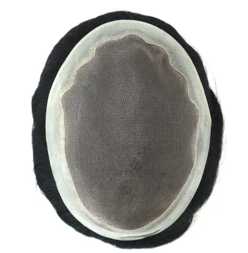 Miniatura 4 de Toupee - Sistema de reemplazo de cabello humano real negro para hombre, sistema de corte de cabello para hombres, piel fina, pelo real