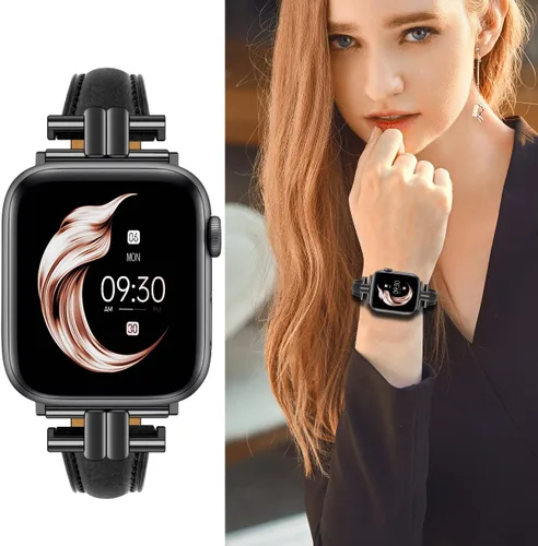 Miniatura 6 de Juntan Correa delgada de cuero compatible con Apple Watch 38mm 40mm 41mm 42mm 44mm 45mm 46mm 49mm, pulsera de reloj de cuero genuino en forma de I