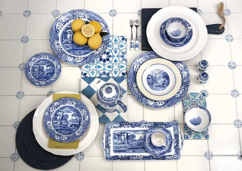 Miniatura 2 de Spode Blue Italian Oval Rim - Bandeja para hornear profunda para servir verduras, cena asada y más 12.5 x 8.75 pulgadas Hecho de porcelana fina