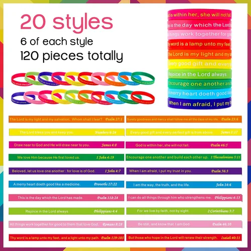 Miniatura 51 de Estune 120 pulseras de versículos de la Biblia, con cita motivacional, pulseras de goma, pulseras de silicona religiosas, pulseras de silicona