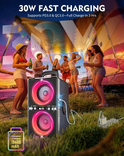 Miniatura 8 de YIER Altavoz Bluetooth, altavoz de fiesta de pico de 240 W con graves grandes, tiempo de reproducción de 20 horas, TWS, BT5.3, caja de auge