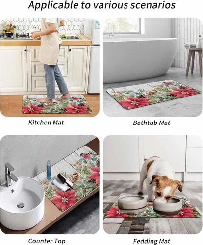 Miniatura 9 de Tapete de baño de Navidad para bañera, antideslizante, de secado rápido y absorbente, tierra de diatomeas, cocina, ducha, fregadero, lavable, tapete