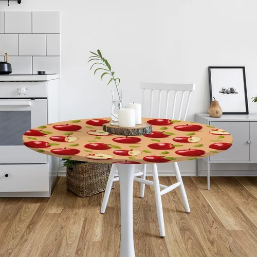 Miniatura 5 de cfpolar Mantel Redondo Ajustado con Borde Elástico, Mantel Vintage de Manzanas 40"-44" Impermeable Resistente al Aceite para Mesa Redonda, Funda