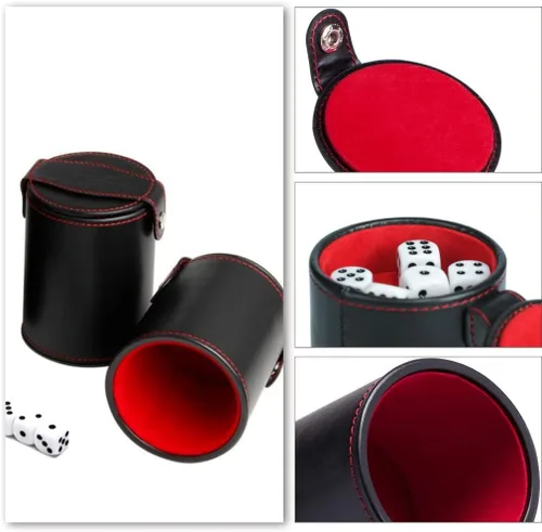 Miniatura 4 de Taza de dados de piel sintética, herramienta de almacenamiento de dados con forro de fieltro de moda, agitador de dados silencioso para disfrutar