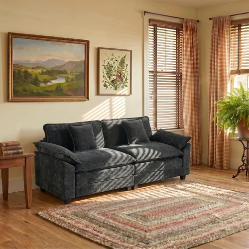Miniatura 76 de Sofá modular modular de felpilla negra de 78 pulgadas para sala de estar, sofá modular de felpilla negra para sala de estar, sofás para sala de Negro
