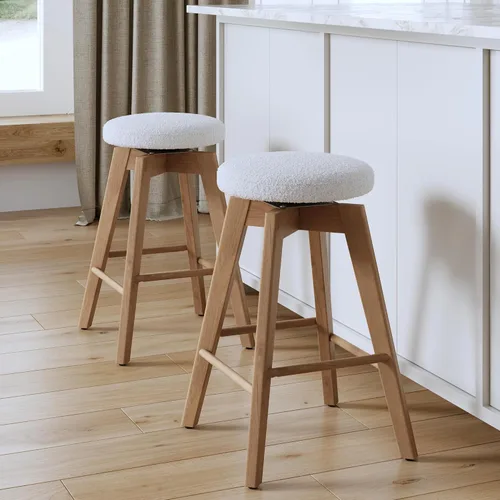 Miniatura 23 de Nathan James Amalia Taburete de bar de altura de encimera de cocina sin espalda, madera maciza con asiento giratorio de 360 grados, café Marrón
