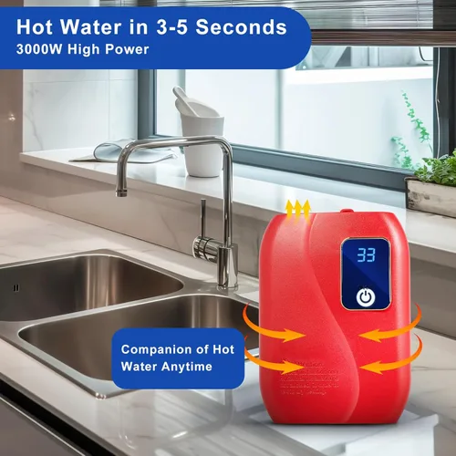 Miniatura 4 de Calentador de agua eléctrico sin tanque, 110 V, 3000 W, agua caliente instantánea debajo del fregadero de la cocina, calentador de agua caliente