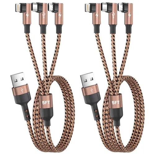 Miniatura 24 de Cargador de teléfono de 90 grados, cable de carga múltiple 4 en 2, cable USB C CarPlay con doble tipo C, micro USB, puerto IP, cable USBC de nailon
