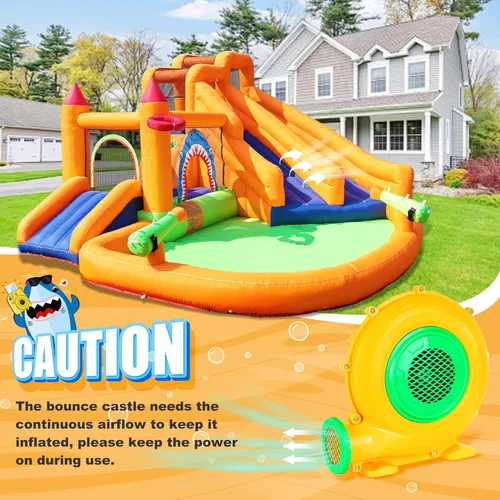 Miniatura 8 de Casa inflable de rebote, tobogán acuático triple para niños con doble cañón, pared de escalada, salto, piscina de chapoteo, aro de baloncesto