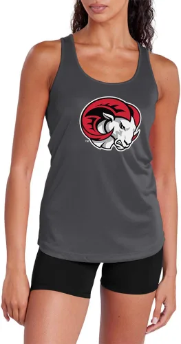 Miniatura 31 de Camiseta deportiva sin mangas oficial de la NCAA Collegiate para mujer, con espalda cruzada, logotipo primario, colección carbón