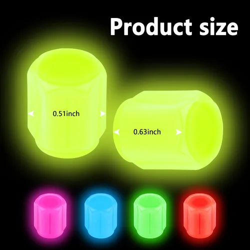 Miniatura 2 de 20 tapones fluorescentes para válvulas de neumáticos, tapones luminosos para válvula de aire de rueda de automóvil, accesorios de decoración