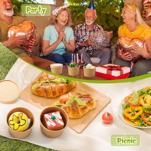 Miniatura 5 de Fulmoon Paquete de 100 recipientes de papel para sopa con tapas, recipientes de papel desechables para alimentos con tapa ventilada, tazas de postre