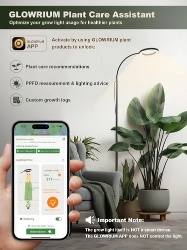 Miniatura 7 de GLOWRIUM Luz LED de Cultivo de 24W para Plantas de Interior, Altura Ajustable de 23.5-71", Espectro Completo de 3 Modos de Crecimiento para Luz