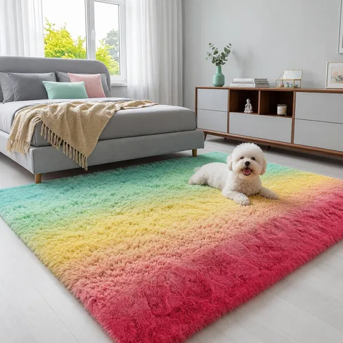 Miniatura 29 de Alfombra mullida de 5 x 8 pies, apta para mascotas, de fácil cuidado, ultra suave, con respaldo antideslizante, moderna alfombra de felpa mullida
