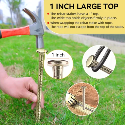 Miniatura 4 de Estacas de barras de refuerzo de 16 pulgadas, anclajes de tierra de acero galvanizado de 1/2 pulgada de diámetro, estaca de jardín de soporte
