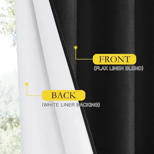 Miniatura 6 de NICETOWN Cortinas de Lino 100% Opacas, Cortinas Completamente Oscuras para Puerta de Ventana Grande, Paneles de Cortina 100% Opacas con Forro Negro