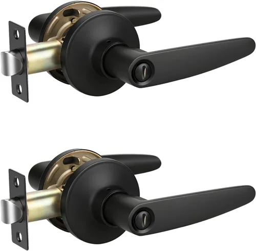 Miniatura 12 de KNOBWELL Juego de 10 manijas de puerta color negro mate, juego de manijas de puerta para privacidad para cama y baño, reversible para lado derecho