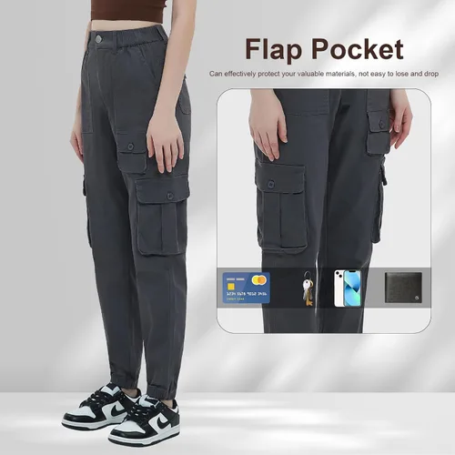 Miniatura 4 de Pantalones deportivos tipo cargo para mujer, cintura alta, con 7 bolsillos, para trabajo, casual, al aire libre, pantalones deportivos de algodón