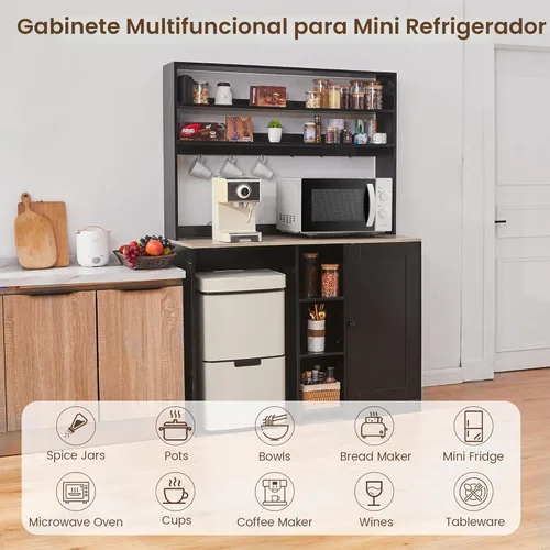 Miniatura 3 de Mini gabinete de nevera con almacenamiento, gabinete de barra de café con espacio para refrigerador pequeño y toma de corriente, gabinete de bar
