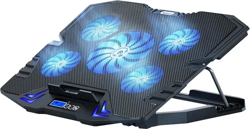 TopMate refrigerador para laptop gamer de 12-15.6 pulgadas, cinco ventiladores silenciosos y pantalla LCD, fuerte velocidad de viento de 2500 RPM