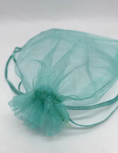 Miniatura 4 de Jexila 100 bolsas de organza verde azulado transparente de 4''x6' pulgadas, pequeñas bolsas de regalo de joyería con cordón de malla para baby